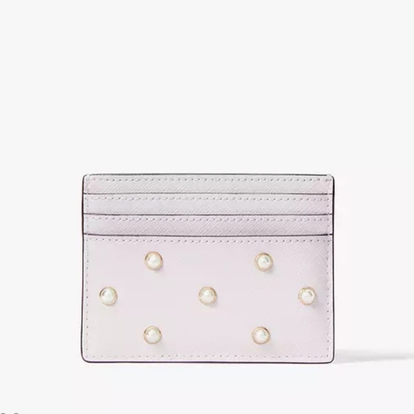🔹️Kate Spade 🔹️ Madison Studded Pearls Slim Card Holder, Lilac NWT ✨️💜 - Picture 1 of 4